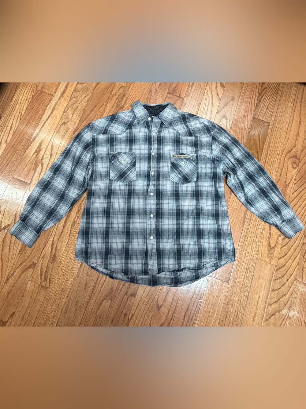 West Coast Choppers Jesse James Work Wear Mens Gray Plaid Pearl Snap Size XL